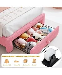 gaomon Upholstered Led Bed Frame with Storage Drawer and Adjustable Chic Headboard, Berber Fleece Princess Platform for Kids