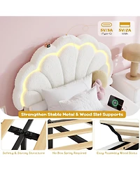 gaomon Upholstered Led Bed Frame with Storage Drawer and Adjustable Chic Headboard, Berber Fleece Princess Platform for Kids