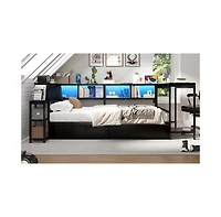 Lucky One Corner Bed Frame Twin Size with Bookcase and 2 Underbed Storage Drawers