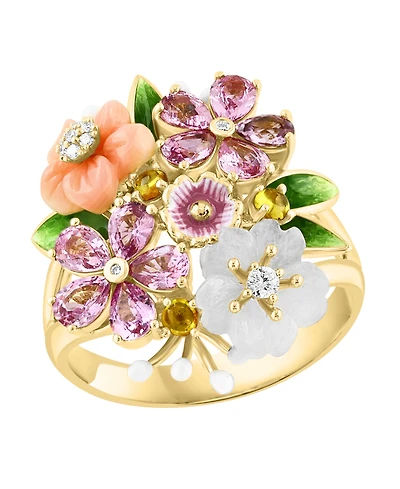 Lali Jewels Pink Mother of Pearl (7/10 ct. t.w.), Multi Gemstone (3-1/12 ct. t.w.) and Diamond (1/25 ct. t.w.) Ring in 14k Yellow Gold