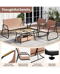 Sugift 4 Pieces Patio Furniture Set with Rocking Bistro Chairs and Breathable Mesh Fabric-Coffee