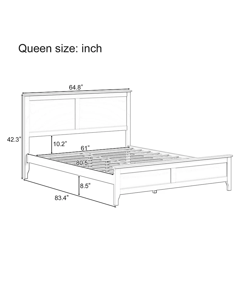 Lucky One Modern Solid Wood Queen Size Platform Bed with Sturdy Wooden Slats Support