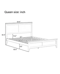 Lucky One Modern Solid Wood Queen Size Platform Bed with Sturdy Wooden Slats Support
