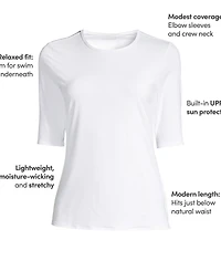 Lands' End Women's SunShade Upf 50 Elbow Sleeve Rash Guard Swim Tee