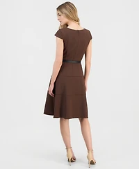 Anne Klein Women's Scuba Seamed Cap-Sleeve Dress