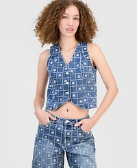 And Now This Women's Patchwork Embroidered Denim Vest, Macy's Exclusive