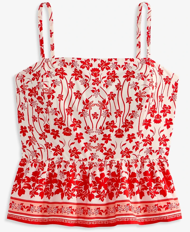On 34th Women's Printed Cotton Tie-Back Peplum Top, Macy's Exclusive