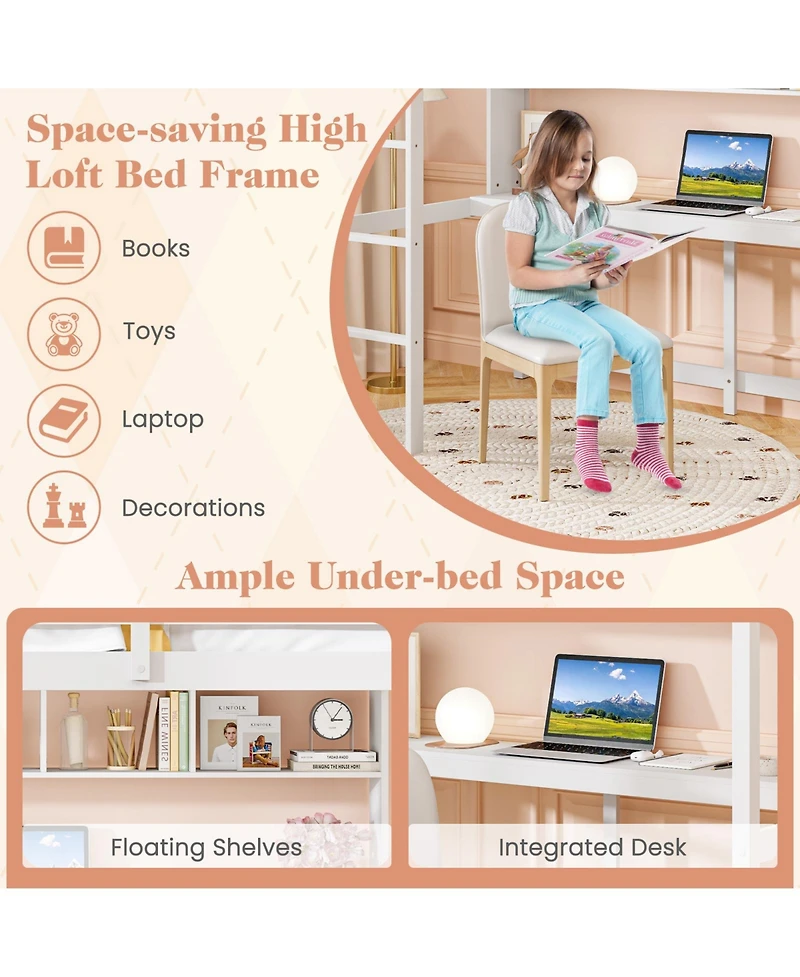 Gouun Loft Bed with Desk and Shelves for Home Dorm Apartment No Box Spring Needed