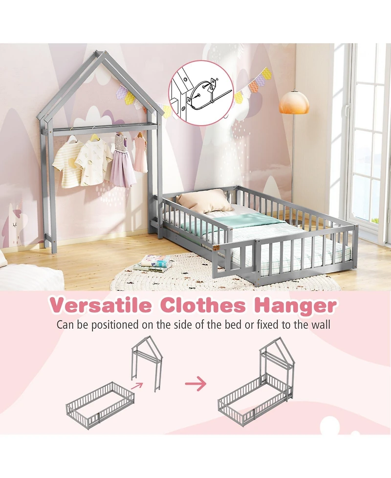 Gouun House Floor Bed with House-shaped Headboard