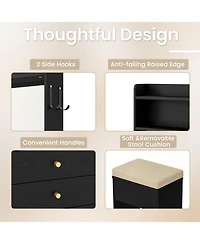 Gouun Compact Vanity Desk Set with 3-Color Lighted Mirror, Power Outlets and Stool