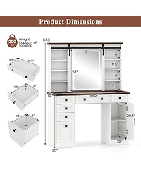 Gouun Farmhouse Vanity Desk with Barn-Style Sliding Mirror and 3 Lighting Modes