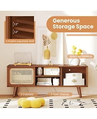 Gouun Bamboo and Rattan 47.5-Inch Sliding Door Tv Stand