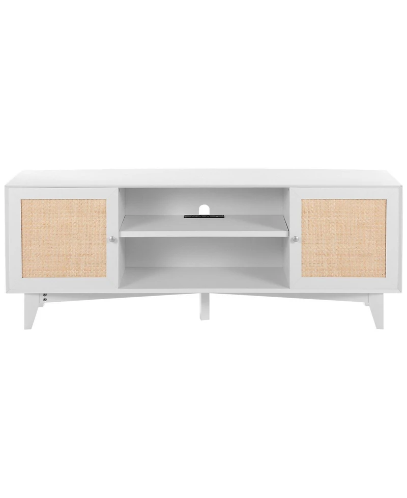 Gouun Boho Rattan Door 66-Inch Tv Stand with Built-In Power Outlets