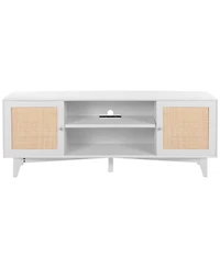 Gouun Boho Rattan Door 66-Inch Tv Stand with Built-In Power Outlets