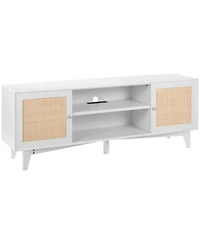 Gouun Boho Rattan Door 66-Inch Tv Stand with Built-In Power Outlets