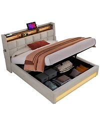 Lucky One Upholstered Platform bed with a Hydraulic Storage System, Led and Usb Charging