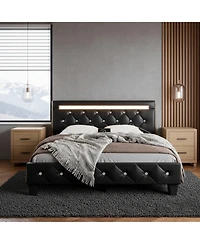 Lucky One Queen Size Bed Frame with Led Light and Charging Station