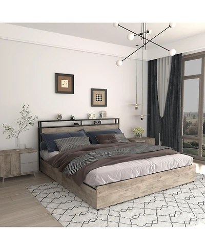 Lucky One Full Storage Headboard Charging Station Noise Free Platform Bed Frame