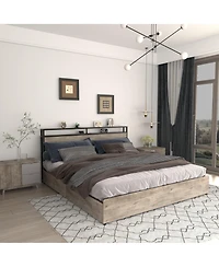 Lucky One Full Storage Headboard Charging Station Noise Free Platform Bed Frame