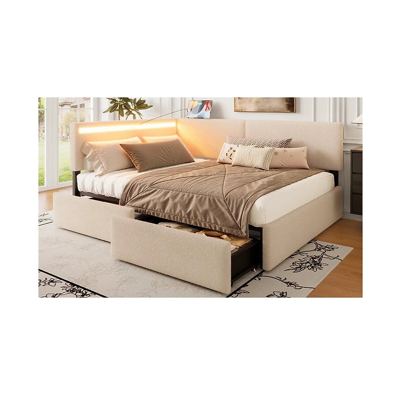 Lucky One Twin Size Boucle Bed Frame, Upholstered Cloud Bed Frame with Headboard