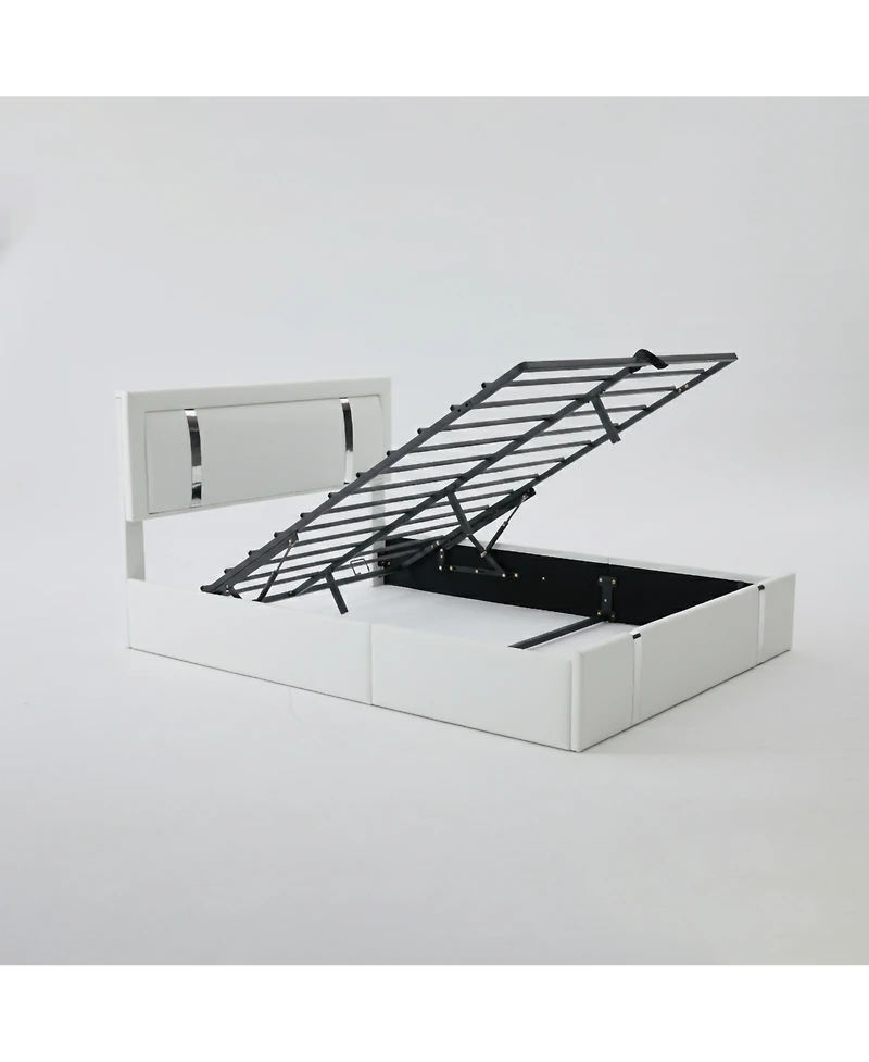 Lucky One Lift Up Storage Bed Frame with Adjustable Led Lights Headboard