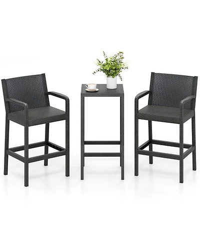 Gouun 3-Piece Outdoor Patio Bar Set with Pp Stools Featuring Integrated Armrests