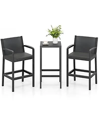 Gouun 3-Piece Outdoor Patio Bar Set with Pp Stools Featuring Integrated Armrests