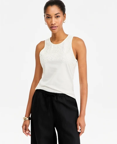 On 34th Women's High-Neck Sleeveless Lace-Trim Tank Top, Macy's Exclusive