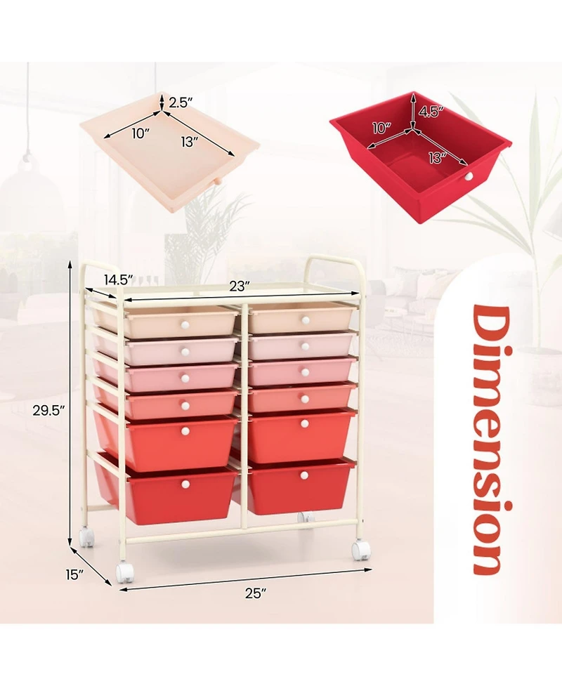 Gouun 12-Drawer Rolling Storage Cart with Lockable Casters