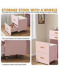 Homfan 3-in-1 Compact Vanity Desk with Mirror and Adjustable Led Lights, Dressing Table Set Storage Rolling Chair, For Girls' Bedrooms