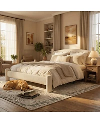 Homfan Boucle Bed Frame, Upholstered Platform Cloud Bed with Soft Round Headboard, Heavy Duty and Noise Free, No Box Spring Needed