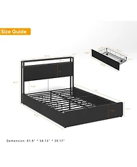 Lucky One Full Bed Frame, Storage Headboard with Charging Station, Solid and Stable, Noise Free