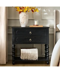 Hulala Home Aristidh Traditional 30"Tall Solid Wood 2-Drawer End Table with Built-in Charging Outlets