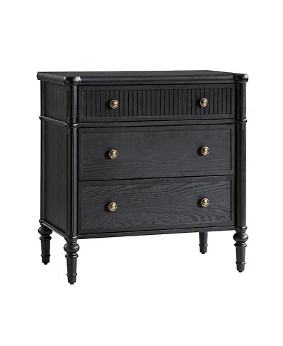 Hulala Home Kaybri Transitional 28"W 3-Drawer Fluted Solid End Table with Built-in Power Outlets