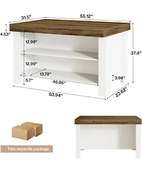 Tribesigns Two-Tone Kitchen Island Table with Storage Shelves, 55 Inch Counter Height Bar Table with Wood Look Top