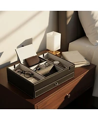 Yigii 2 Layer Faux Leather Valet Tray Nightstand Organizer Catch All for Phone Wallet Keys Dresser Top Storage