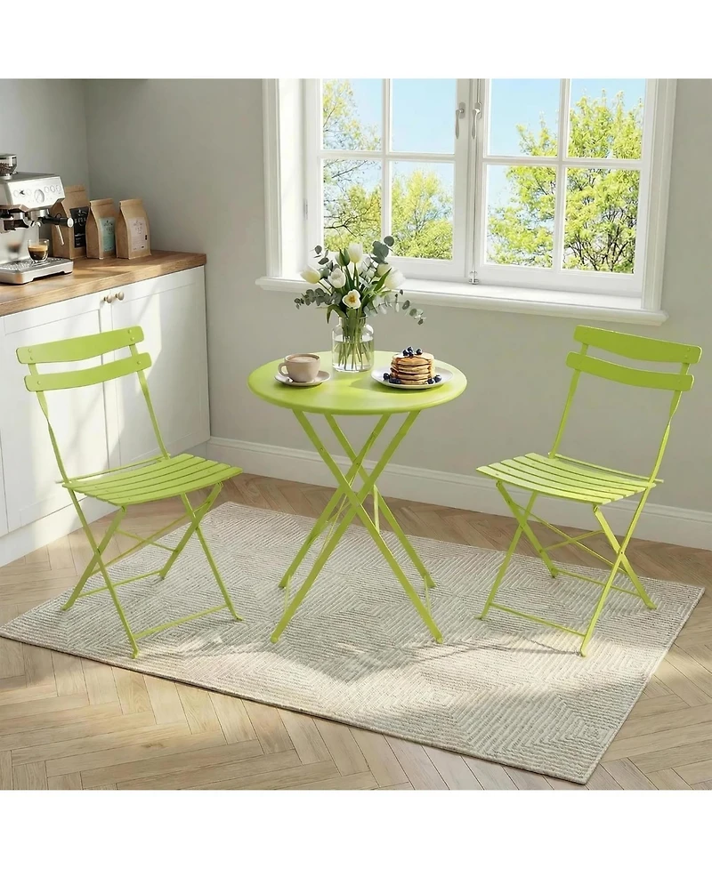 gaomon 3-Piece Foldable Metal Bistro Set with Round Table
