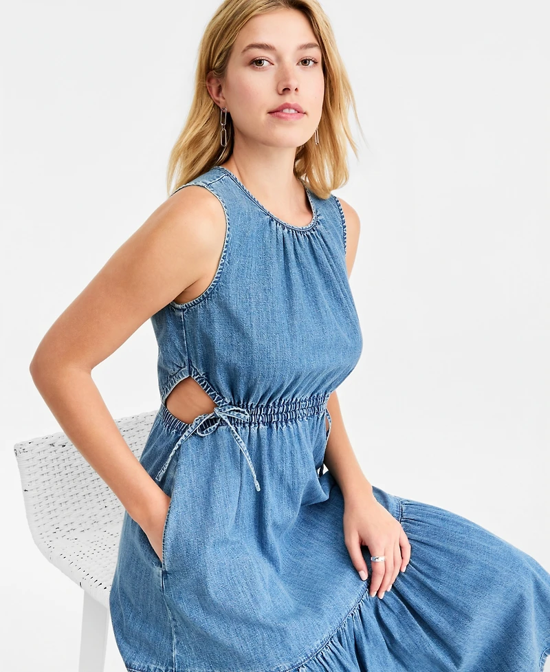 On 34th Women's Denim Tiered Cutout Midi Dress, Macy's Exclusive