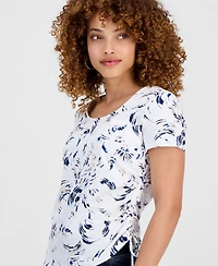 I.n.c. International Concepts Petite Cotton Floral-Print Asymmetric Side-Tie Top, Macy's Exclusive