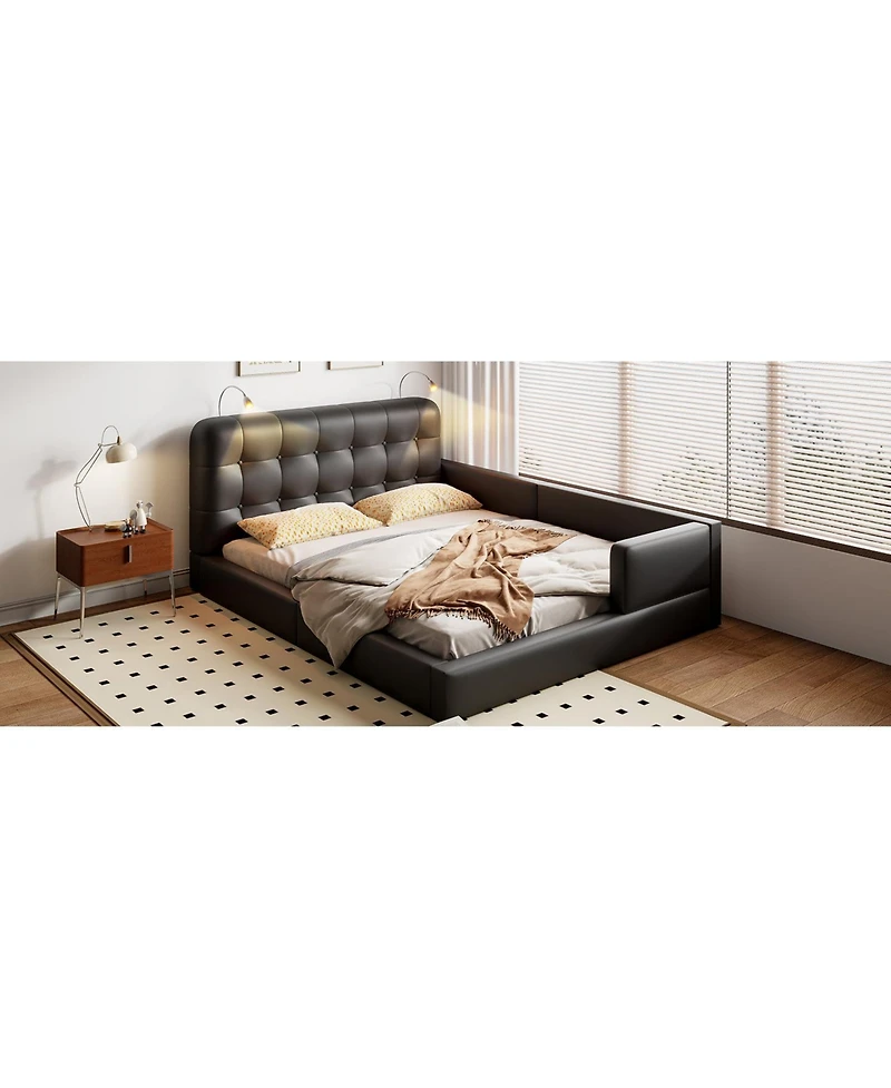 Lucky One Queen Size Upholstered Platform Bed with 2 Reading Lights