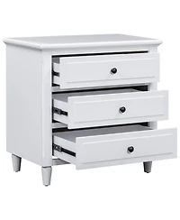 Rainsken Nightstand with 3 Drawers and Smooth Gliding Rails, Modern Wood Bedside Table with Metal Handle and Rubber Legs for Bedroom