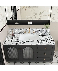 Busdays 43 x 22 Inch Bathroom Vanity Top with Undermount Ceramic Sink Backsplash Artificial Marble 3 Faucet Holes Carrara Vanity Top Only