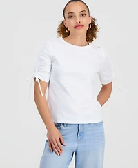 I.n.c. International Concepts Petite Cotton Tie-Sleeve Round-Neck Top, Macy's Exclusive