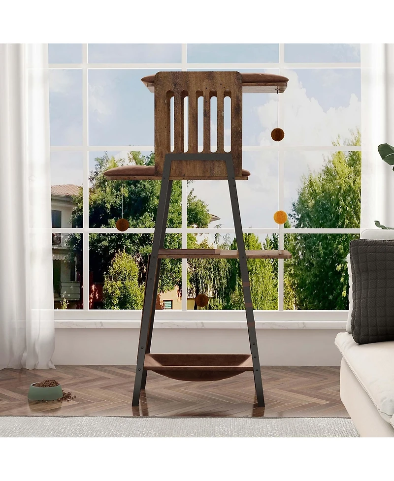 Aostirmotor Modern Cat Tree 58 Inch, Large Cat Tower for Maine Coon with Scratching Board, Large Perch, Hammock and Removable Pads