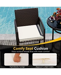 Gouun Pe Wicker 3-Piece Patio Bar Set with Round Tempered Glass Table and Cushioned Armchairs