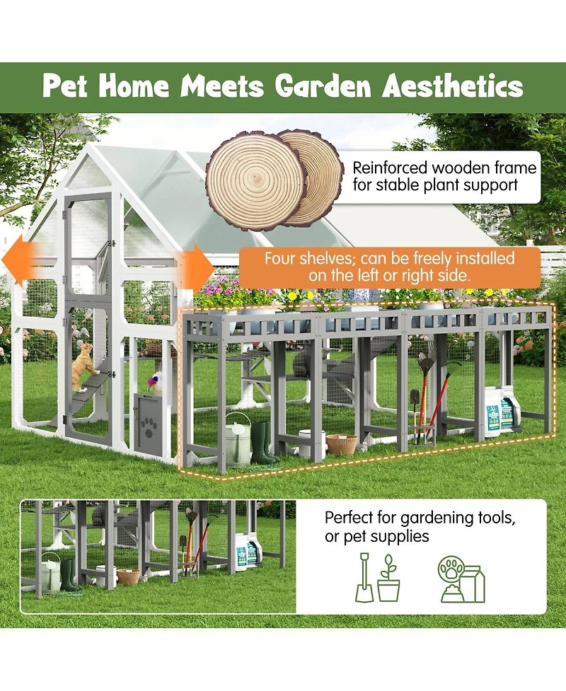 6thdruple Large Outdoor Cat House with Planter Stand, Multi-Level Catio and Waterproof Roof