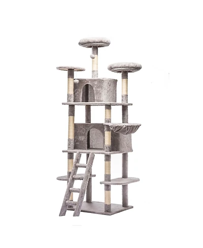 6thdruple 70.87" Multi-Level Cat House Tree, Gray Large Tower with Condos, Hammock, Perches, Sisal Scratching
