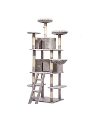 6thdruple 70.87" Multi-Level Cat House Tree, Gray Large Tower with Condos, Hammock, Perches, Sisal Scratching