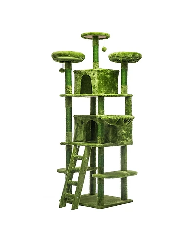 6thdruple 70.87" Multi-Level Cat House Tree, Gray Large Tower with Condos, Hammock, Perches, Sisal Scratching
