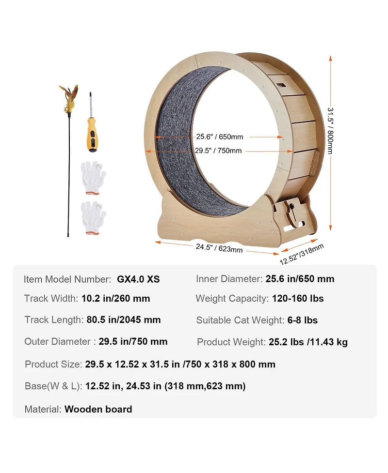 6thdruple Cat House Exercise Wheel, 29.5 inch Wooden Indoor Treadmill for Large and Small Cats